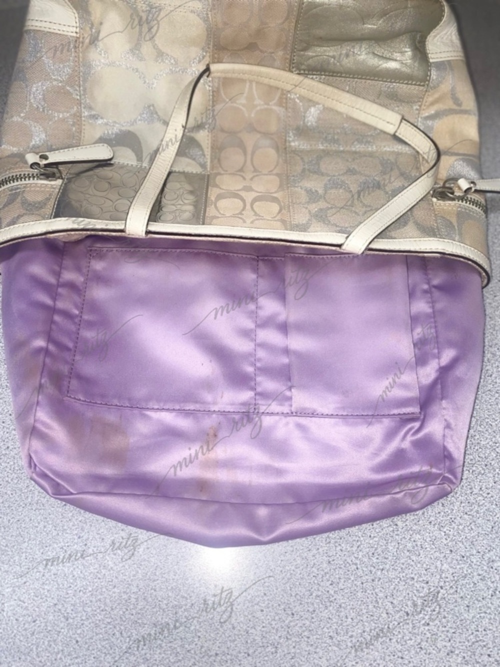 Coach Signature White, Beige and Silver Patchwork Tote GUC - Picture 8 of 15